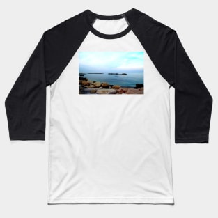 Calm Adriatic sea surrounded by massive rocks under the light blue sky Baseball T-Shirt